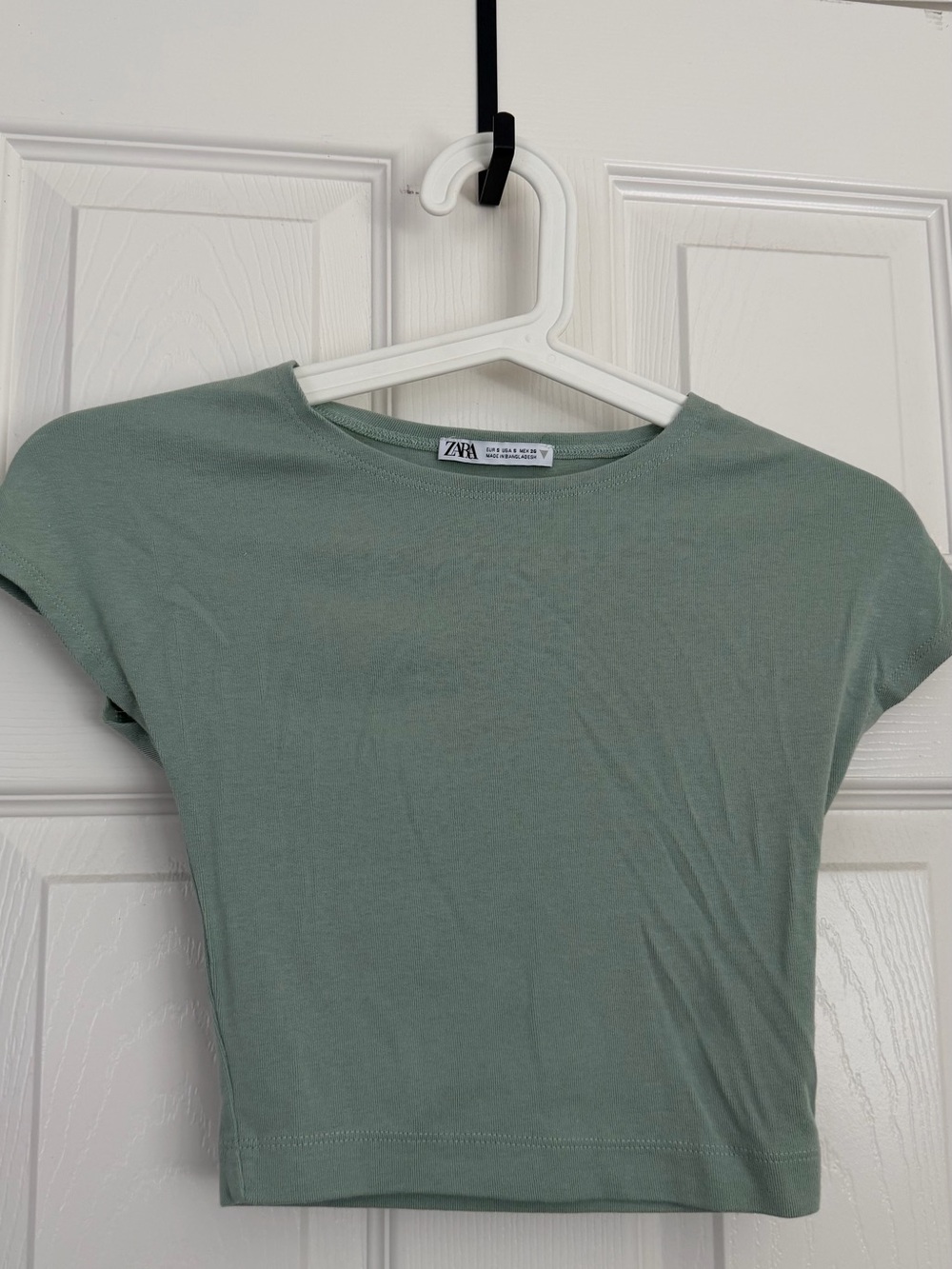 ZARA Mint Sage Cap-Sleeve Crop Top